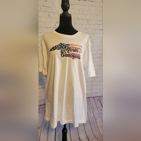 Bella Canvas Tops - Bella Canvas White Short Sleeve Tee with Red & Blue North Carolina Graphic